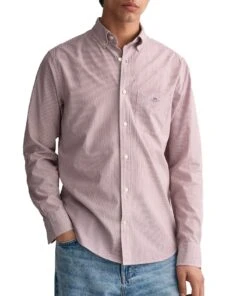 GANT Mens Regular Fit Banker Stripe Poplin Shirt Wine Red