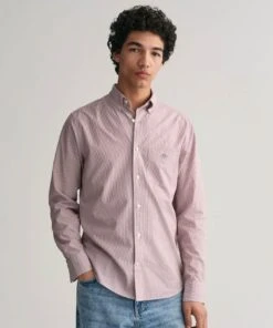 GANT Mens Regular Fit Banker Stripe Poplin Shirt Wine Red -Casa Moda Store gant mens regular fit banker stripe poplin shirt wine red northern ireland belfast lisburn 799