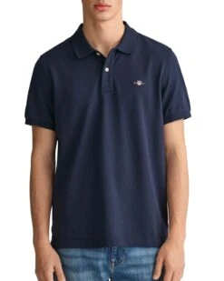 GANT Mens Regular Fit Shield Piqué Polo Shirt Evening Blue