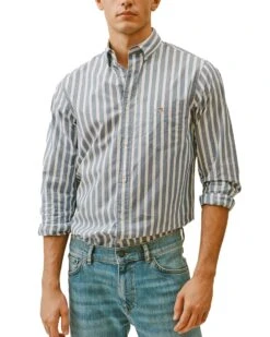 GANT Men's Regular Fit Wide Striped Poplin Shirt College Blue