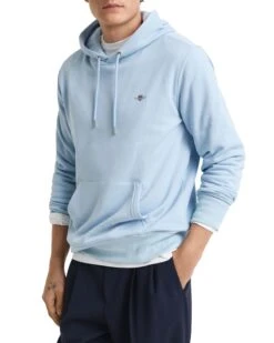 GANT Mens Regular Shield Hoodie Fresh Blue