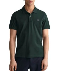 GANT Mens Regular Shield Pique Polo Shirt Tartan Green