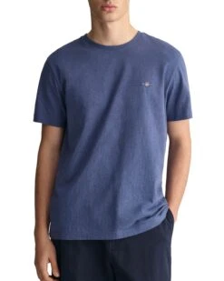 GANT Men's Regular Shield Short Sleeve T-Shirt Dark Jeans Blue
