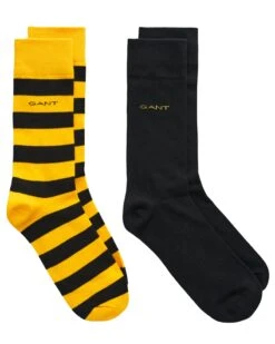 GANT Men's Socks 2-Pack Barstripe & Solid Medal Yellow