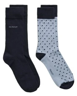 GANT Mens Socks 2 Pack Solid Dot Dove Blue