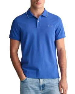 GANT Mens Tipping SS Pique Polo Shirt Lapis Blue