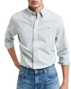 GANT Regular Oxford Banker Stripe Shirt Deep Forest Green