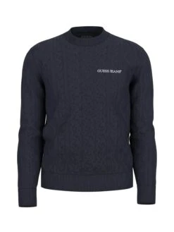 GUESS Jeans LS Crew Neck Cable Knit Sweater Daring Ocean