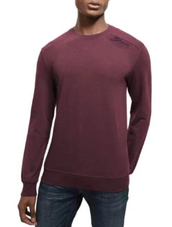Guess Mens Inserted W Logo Crew Neck Sweatshirt Burgundy