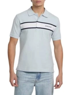 Guess Mens Logo Embroidered Polo Blue
