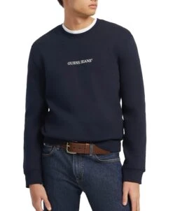 Guess Mens Slim Embroidered Logo Sweatshirt Navy