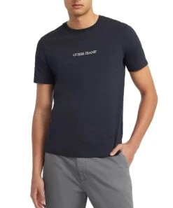 Guess Mens Slim Embroidered Logo T-Shirt Navy