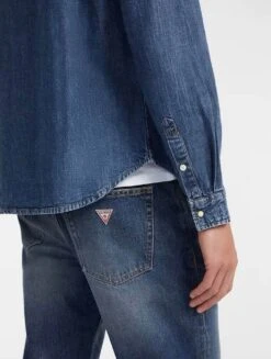 GUESS Mens Slim Long Sleeve Denim Shirt Blue -Casa Moda Store guess mens slim long sleeve denim shirt blue northern ireland belfast lisburn 529