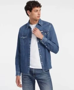 GUESS Mens Slim Long Sleeve Denim Shirt Blue -Casa Moda Store guess mens slim long sleeve denim shirt blue northern ireland belfast lisburn 578