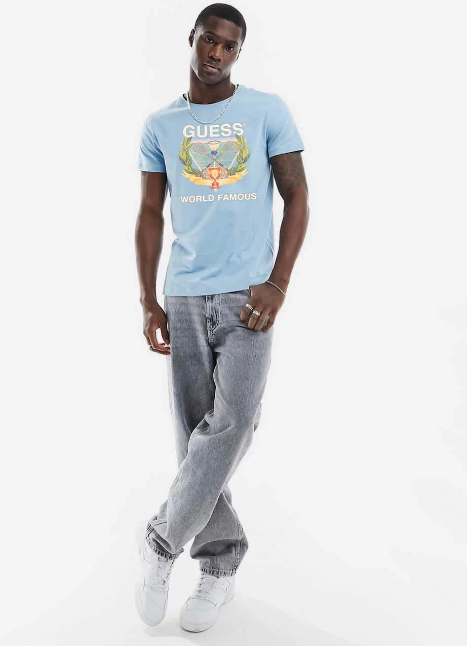 Guess Men's SS BSC World Famous Logo T-Shirt Channel Blue 5 Guess Men's SS BSC World Famous Logo T-Shirt Channel Blue - Image 3