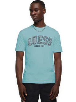 Guess Mens SS CN College Logo T-Shirt Laguna Blue -Casa Moda Store guess mens ss cn college logo t shirt laguna blue northern ireland belfast lisburn 622