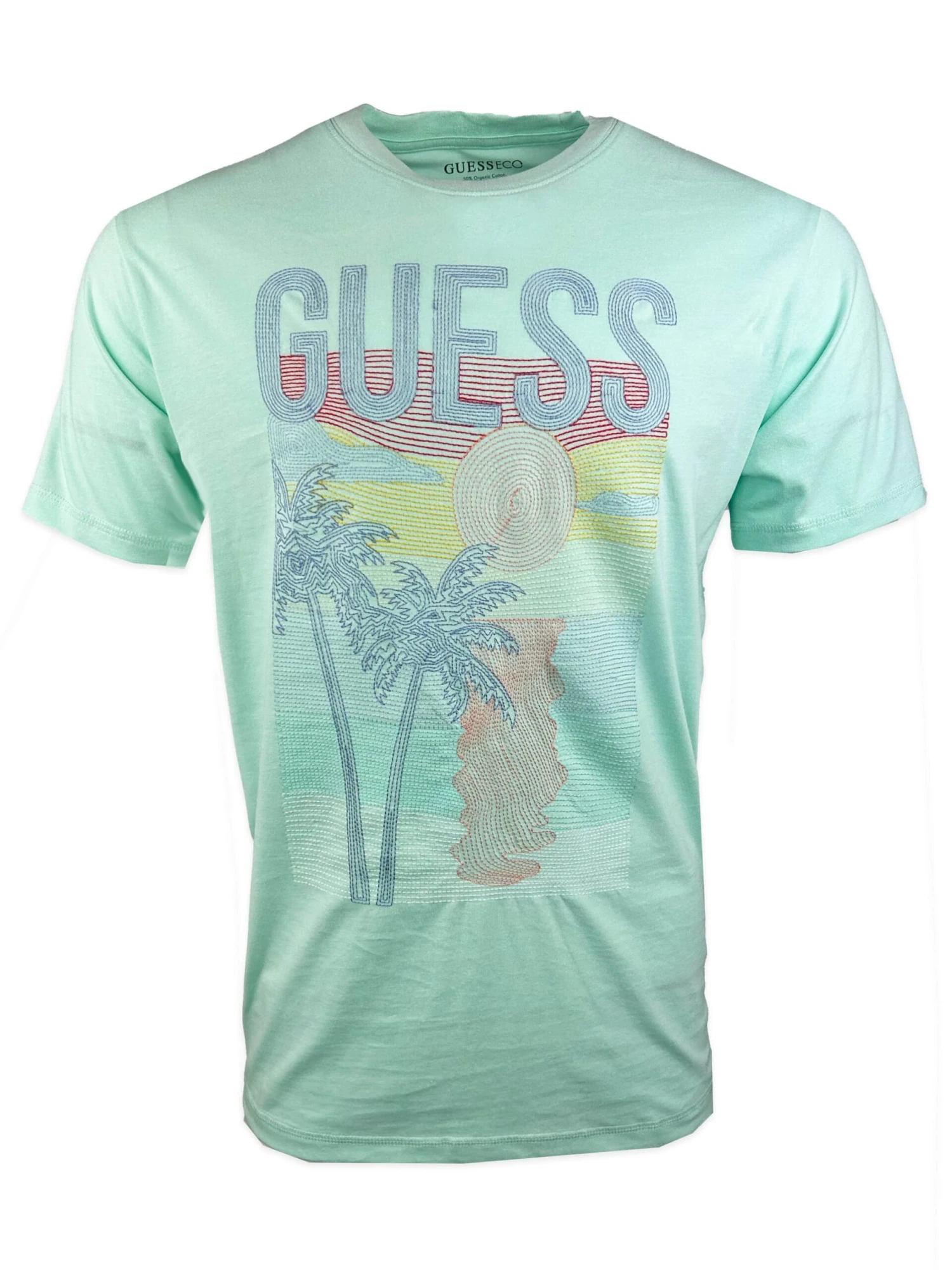 Guess Mens SS CN Palm Embroidered T-Shirt Soft Aqua 7 Guess Mens SS CN Palm Embroidered T-Shirt Soft Aqua - Image 5