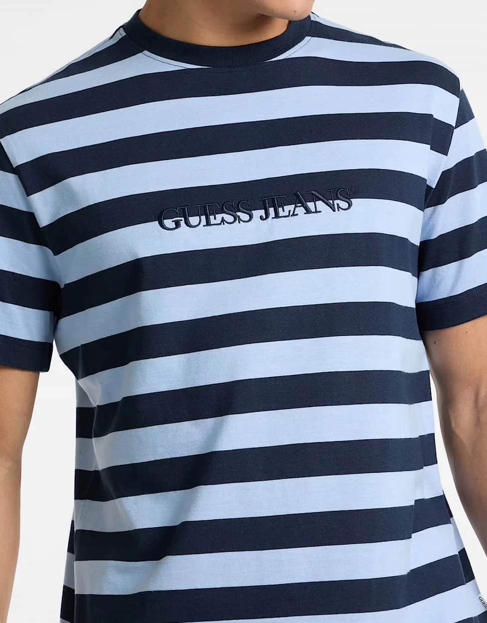 Guess Mens Striped Logo T-Shirt Blue 5 Guess Mens Striped Logo T-Shirt Blue - Image 3