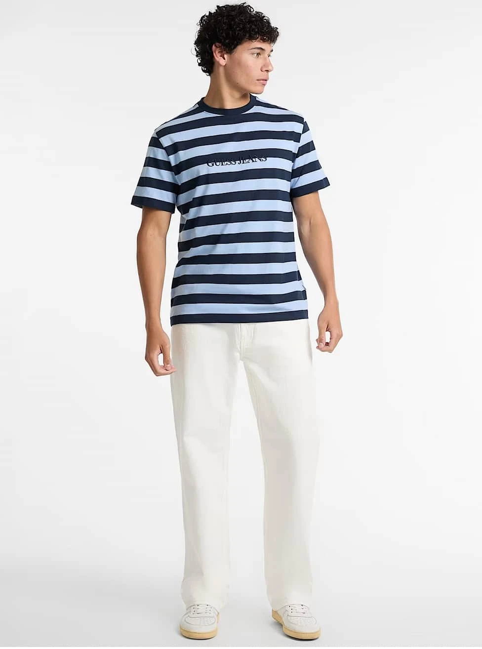 Guess Mens Striped Logo T-Shirt Blue 4 Guess Mens Striped Logo T-Shirt Blue - Image 2