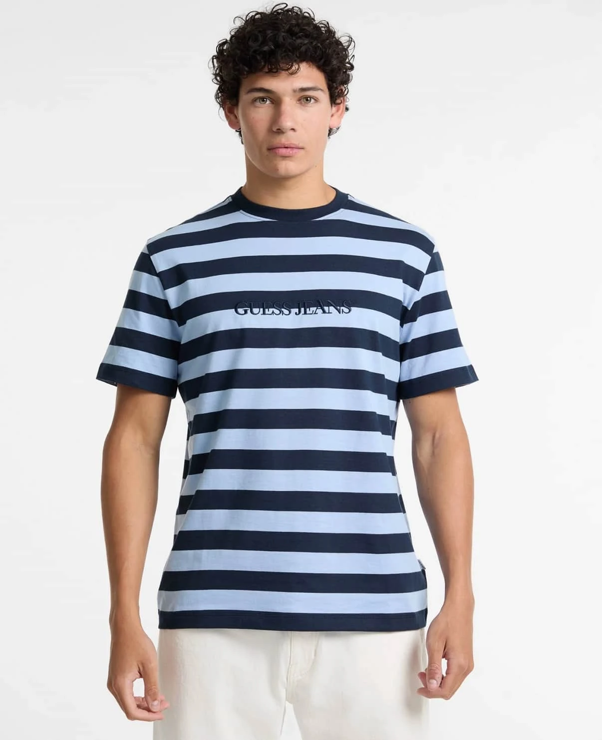 Guess Mens Striped Logo T-Shirt Blue 7 Guess Mens Striped Logo T-Shirt Blue - Image 5