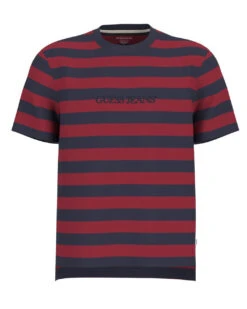 GUESS Mens Striped Logo T-Shirt Navy/Red
