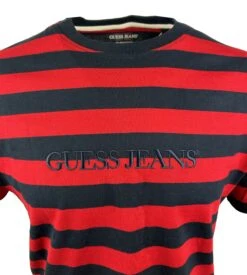 GUESS Mens Striped Logo T-Shirt Navy/Red -Casa Moda Store guess mens striped logo t shirt navy red northern ireland belfast lisburn 882