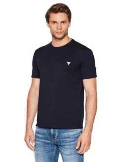 Guess Men's T-Shirt Core Logo Basic Triangle Logo Navy