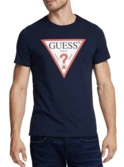 Guess Men's T-Shirt Original Triangle Logo Navy