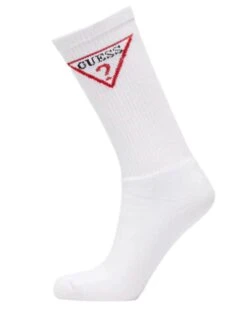 Guess Mens Triangle Logo Crew Socks 1 Pack White 6-11 UK