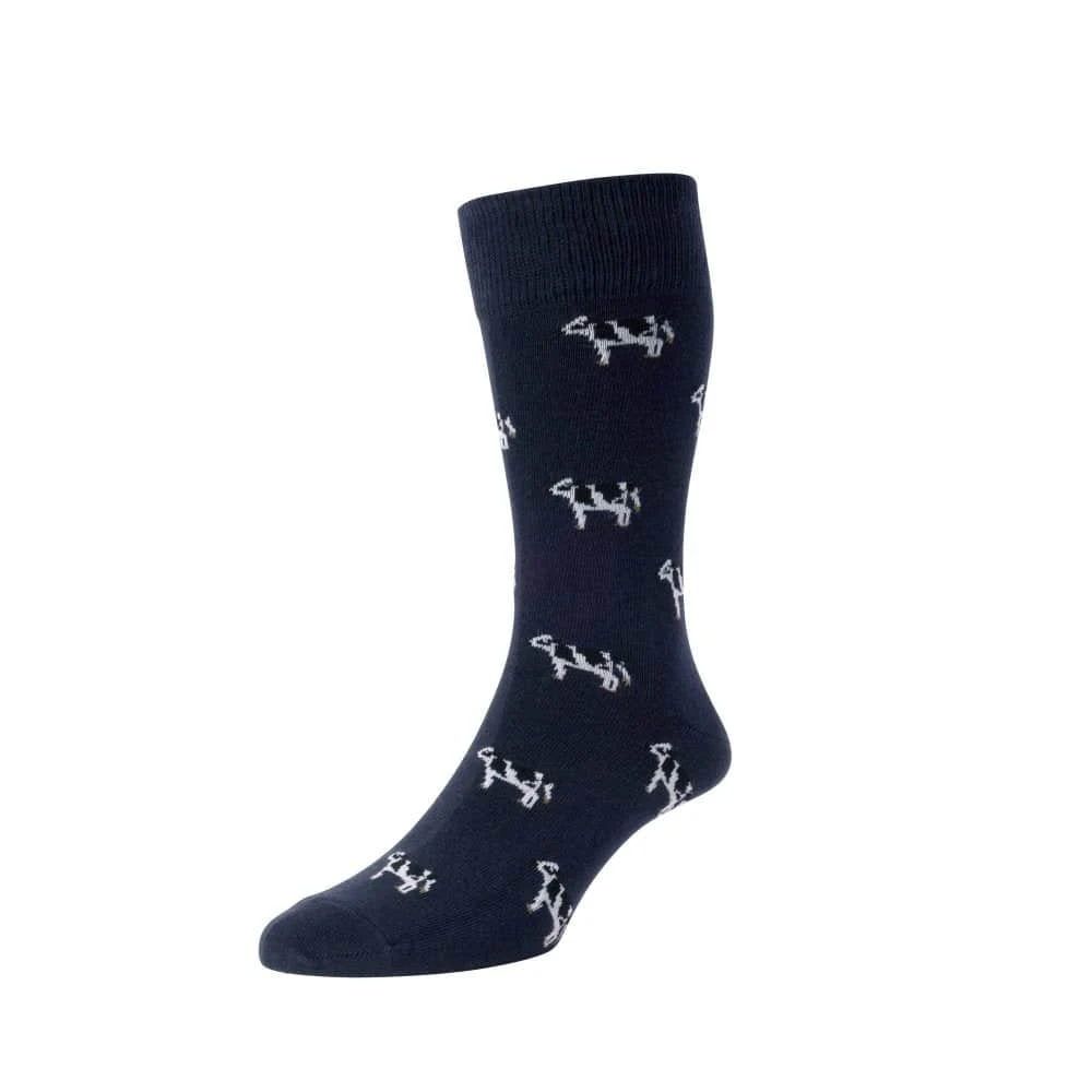 HJ Hall Mens Cow Socks 6-11UK 1 Pair Navy 4 HJ Hall Mens Cow Socks 6-11UK 1 Pair Navy - Image 2
