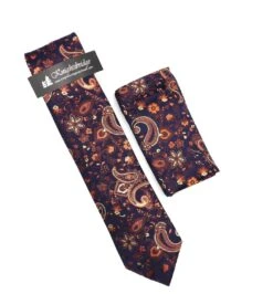 Knightbridge Tie & Pocket Square Set Orange/Navy Floral
