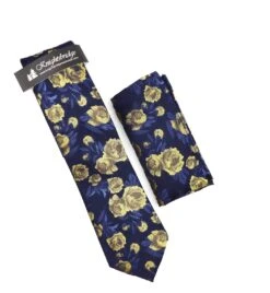 Knightbridge Tie & Pocket Square Set Yellow/Navy Floral