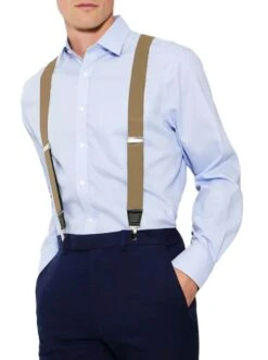 Knightsbridge Mens Trousers Braces Beige/Silver