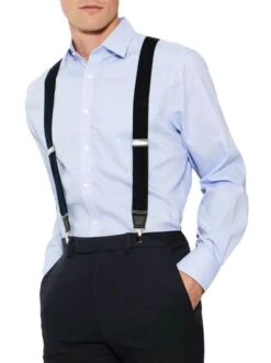 Knightsbridge Mens Trousers Braces Black/Silver