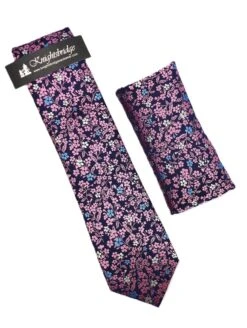 Knightsbridge Tie & Pocket Square Set Navy/Pink Floral