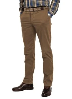 LCDN Men's Stretch Fit Chino Trousers With Belt Yansi Tan