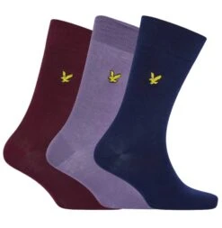 Lyle & Scott Angus 3 Pack Socks Navy,Burgundy,Purple 7-11UK
