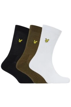 Lyle & Scott Hamilton 3 Pack Socks Dark Olive / White / Black