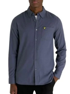 Lyle & Scott Mens Plain Flannel Shirt Gunmetal Grey
