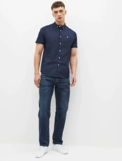Lyle & Scott Mens Short Sleeve Oxford Shirt Navy -Casa Moda Store lyle scott mens short sleeve oxford shirt navy northern ireland belfast lisburn 743