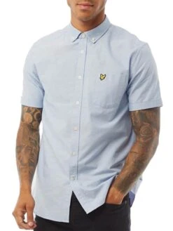 Lyle & Scott Mens Short Sleeve Oxford Shirt Riviera Blue