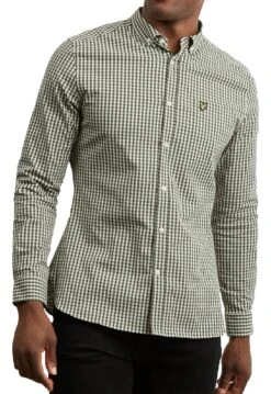 Lyle & Scott Men's Slim Fit Gingham Shirt LW1114VOG Olive/White