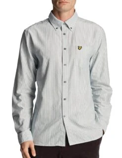 Lyle & Scott Mens Stripe Oxford Shirt Court Green/White