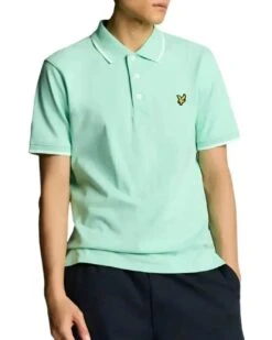 Lyle & Scott Mens Tipped Polo Shirt Aquamarine/White