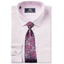 Rael Brook Long Sleeve Micro Dooby Shirt & Tie Set - Pink