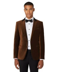Remus Uomo Men's Monti Slim Fit Velvet Tuxedo Jacket Tobacco