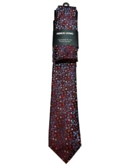 Remus Uomo Mens Tie & Pocket Square Set Dark Red
