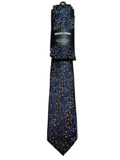 Remus Uomo Mens Tie & Pocket Square Set Navy/Orange