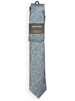 Remus Uomo Tie & Pocket Square Set Light Blue