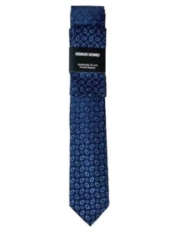 Remus Uomo Tie & Pocket Square Set Navy/Blue